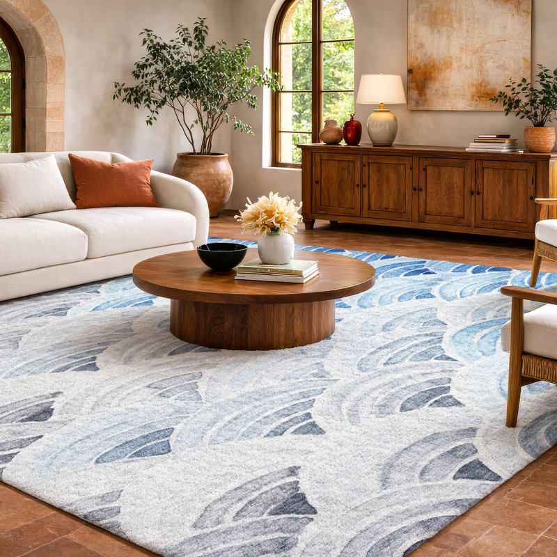 Tapis à poils longs de qualité supérieure lavable à la machine ADS184, Bleu, 10 pi x 14 pi