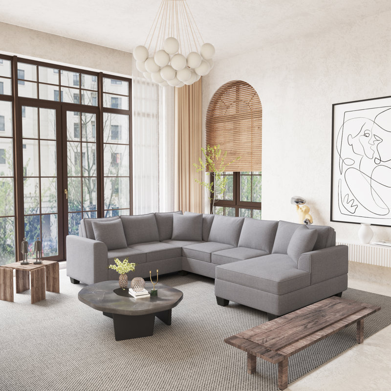 Canapé modulaire réversible de 86 po de largeur et méridienne, Polyester gris clair