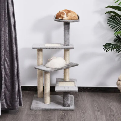 Arbre à chat 40 po à 5 niveaux pour tour d'escalade avec centre de jeu et perchoir - gris