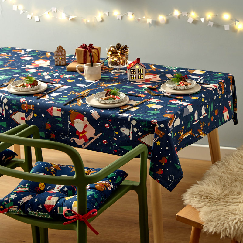 Santa's Christmas Wonderland 100% Cotton Table Cloth, 137cm W x 148cm L