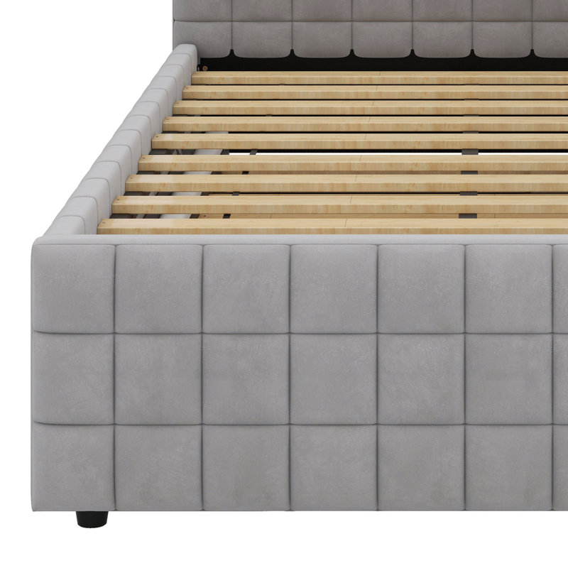L-Shaped Upholstered Daybed With Pop Up Trundle And USB Ports, Gray