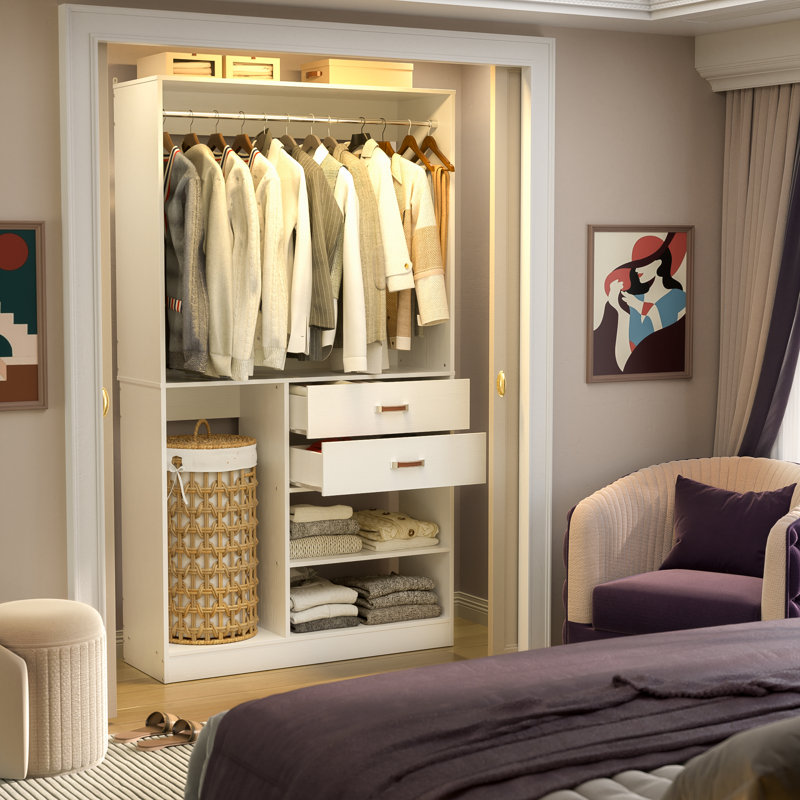  40'' W Closet System with Wooden Drawers and Hanging Rods, White