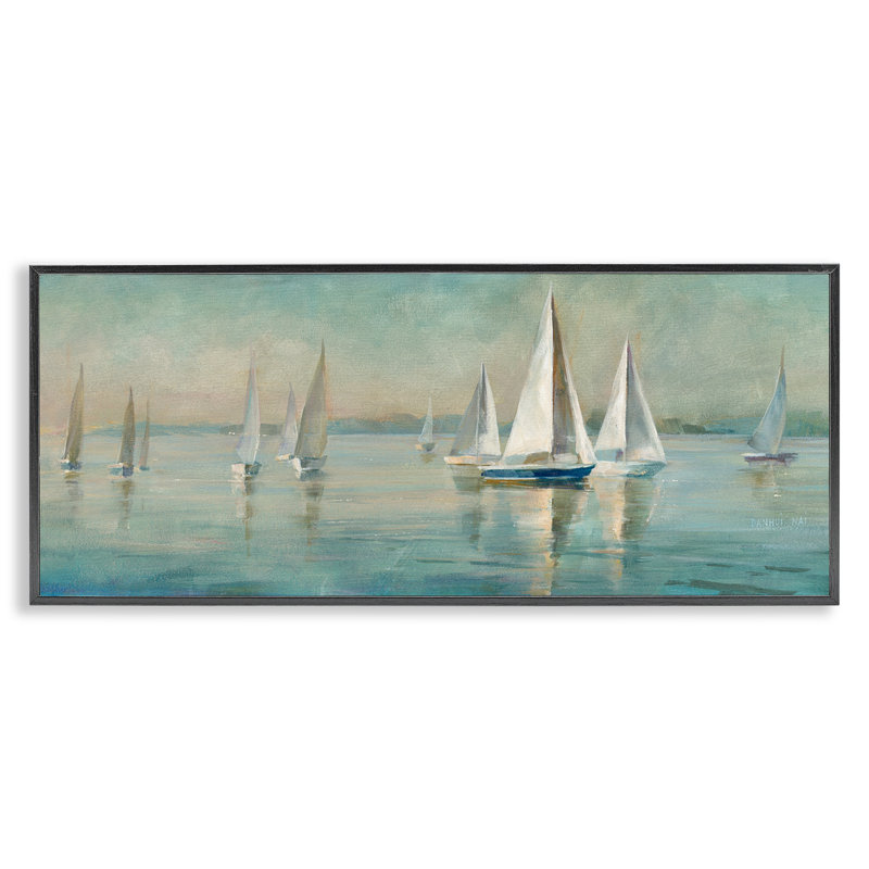  «Panoramic Sailing at Sunrise», art de la giclée encadrée par Danhui Nai, H 10 po x l 24 po, Giclée encadrée noir minuit