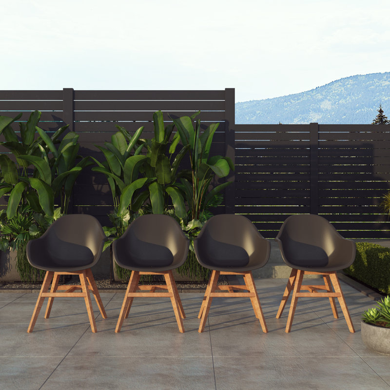 Chaise de patio noire avec accoudoirs Rafael, Marron foncé