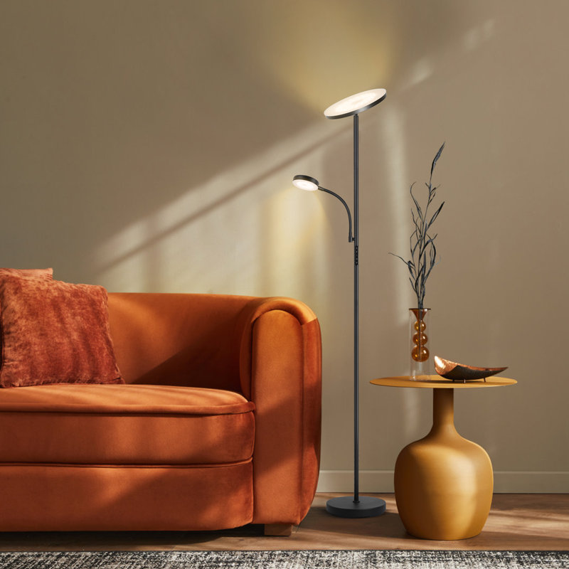 Jernell 70" LED Dimmable Torchiere & Reading Floor Lamp with Remote Control, Black