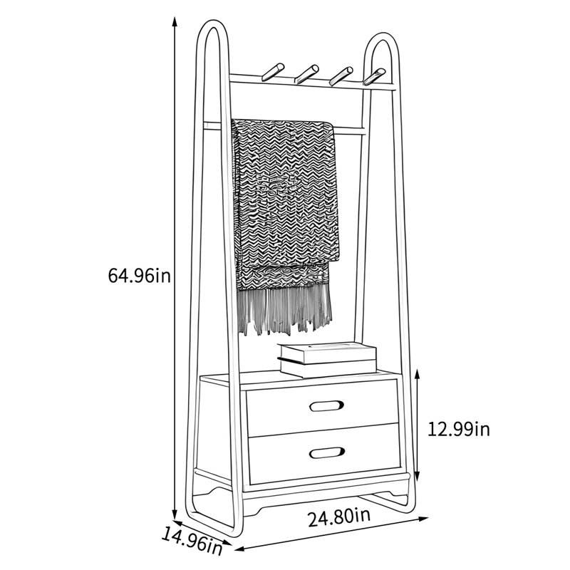Coat Rack 2 Drawers Reinforced Hooks