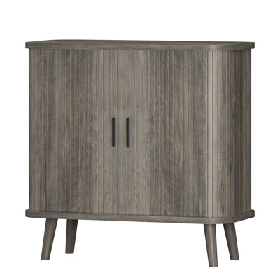 Armoire latérale à portes coulissantes avec tablettes réglables et panneaux latéraux courbés Solution de rangement minimaliste moderne