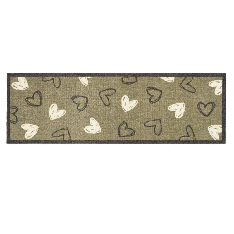Non-Slip Welcome Hearts Sage Indoor Doormat Runner