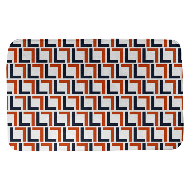 Tapis pour salle de bain Baltimore, l 17 po x L 24 po, Blanc / bleu marine / orange