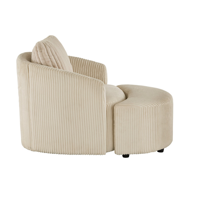 Doniphan Oversized Wale Corduroy Swivel Accent Chair With Furry Channel Pillow And Ottoman, Beige