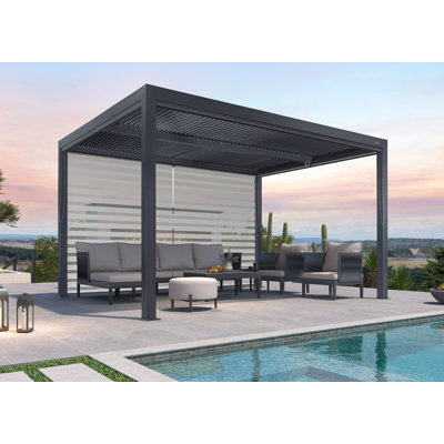 Aluminum Pergola with Roller Shade, 1 Long Side