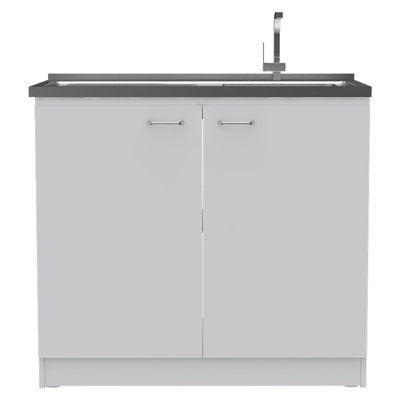Lavabo utilitaire rectangulaire blanc 2 portes et armoire