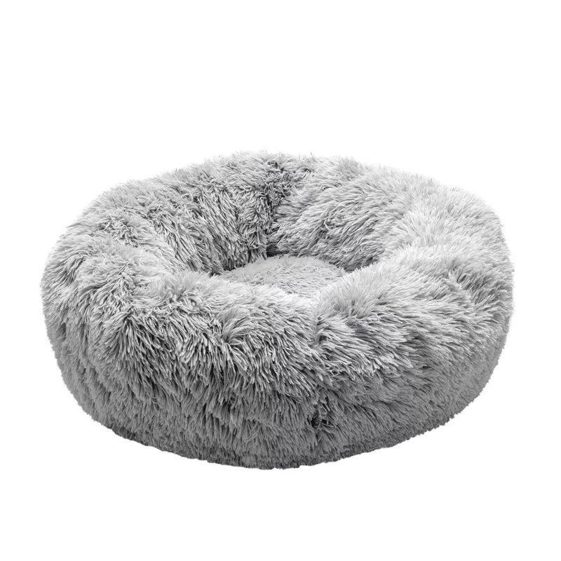 Small Mist Gray Faux Fur Orthopedic Donut Pet Bed
