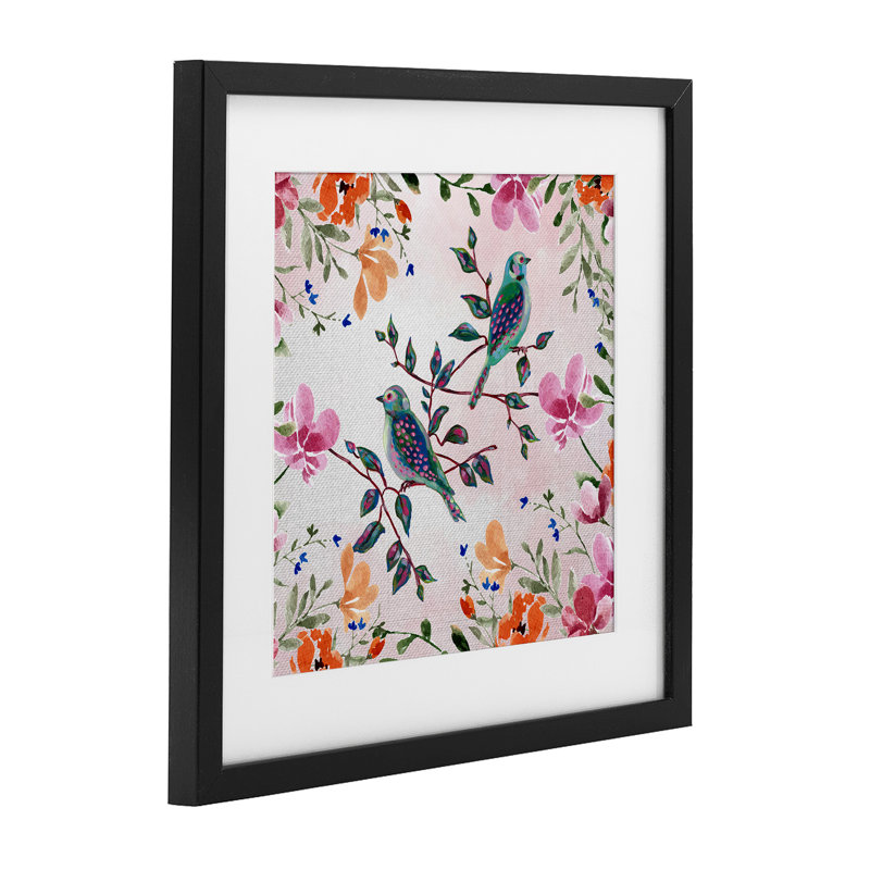 «Two Birds & Country Florals», reproduction sous verre encadrée, conception par Adonna Ebrahimi, H 13 po x l 13 po