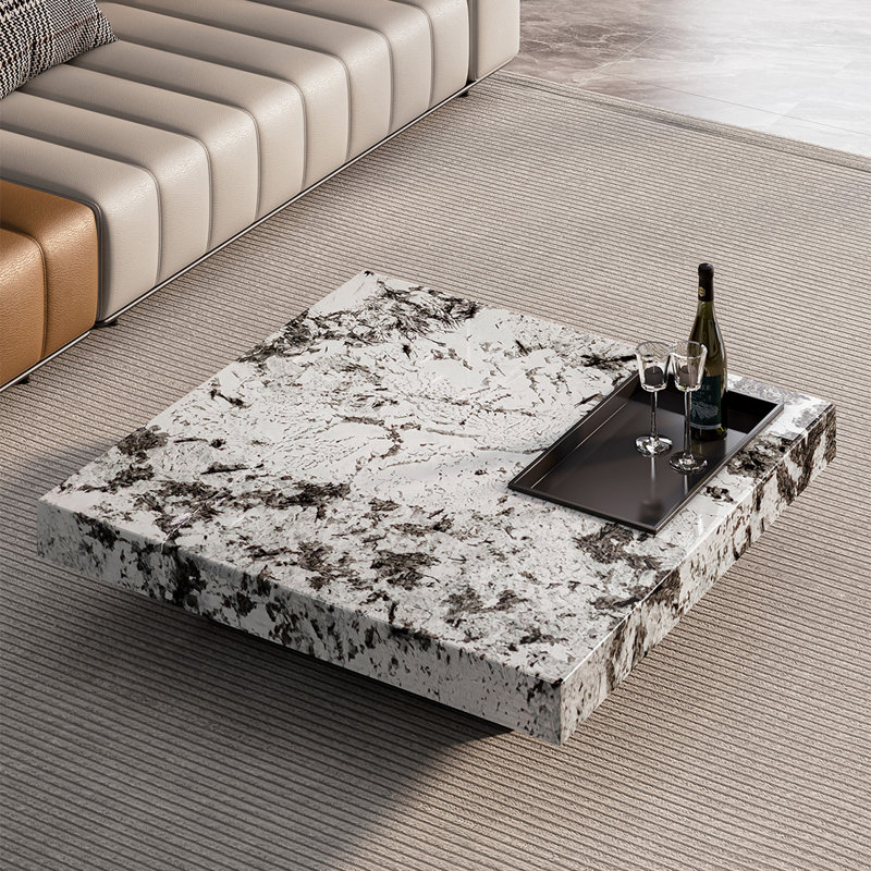 Table basse carrée en marbre de style luxueux, H 11,8 po x L 39,4 po x l 39,4 po