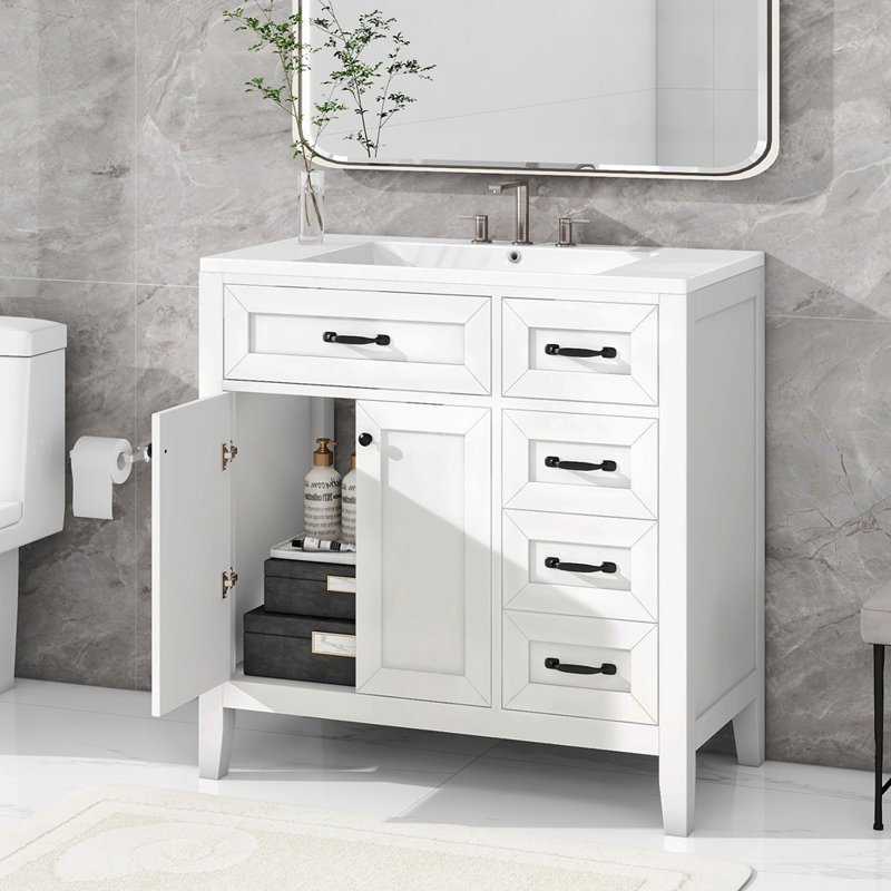 Shaylea 36'' Single Bathroom Vanity with Ceramic Top, White