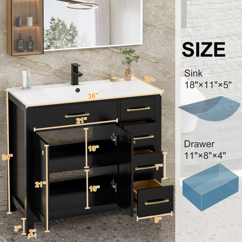 Manrique Makowski 36" Single Bathroom Vanity Set with Sink Top, Zinc Alloy Faucet, Painted Wood, Soft-Close Doors, EPA Certified