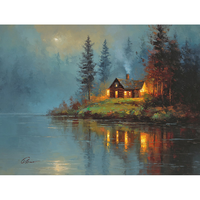 Art mural sur toile Lakeside Cabin Glow, H 30 po x l 40 po