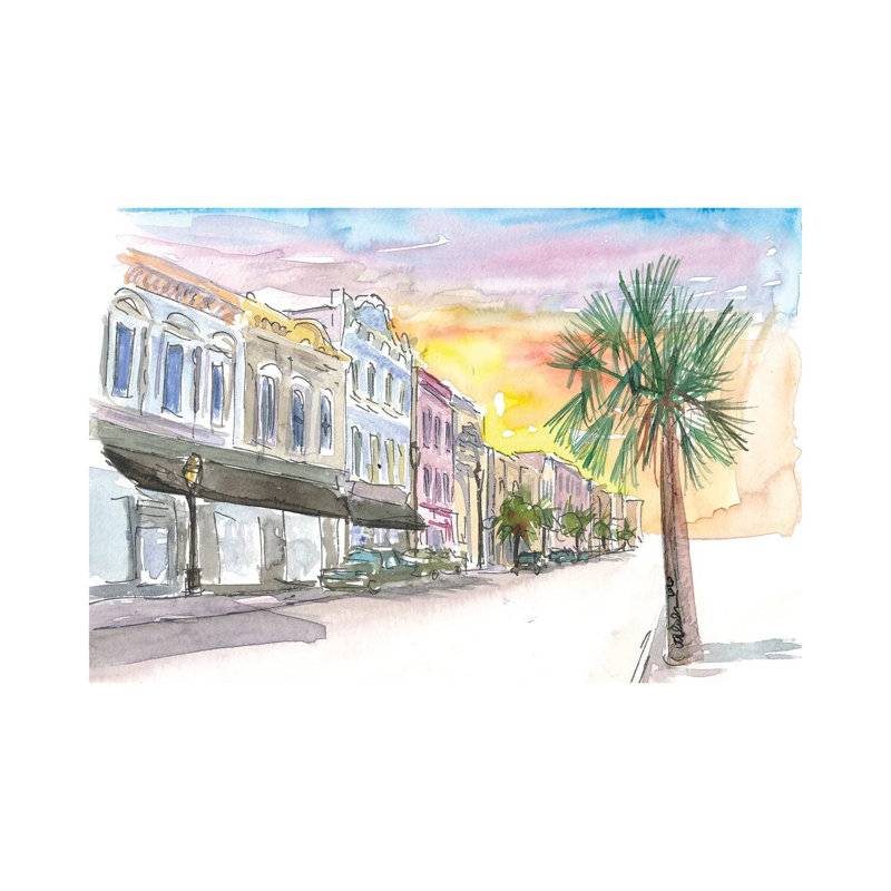 Charleston Street Scene With Sunset In South Carolina by Markus & Martina Bleichner - Wrapped Canvas Gallery-Wrapped Canvas Giclée