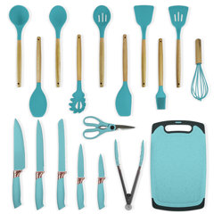 MegaChef 12 Piece Light Teal Silicone Kitchen Utensil Set - On