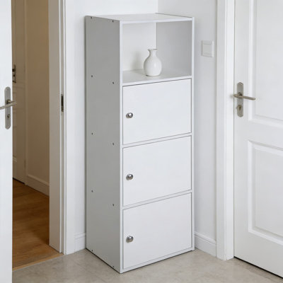 Xtra Storage Bookcase With 3 Doors And Adjustable Shelves, White Wood Finish Storage Cabinet For Living Room, Office, And Home Organization