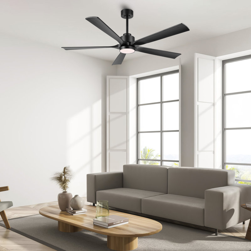 Ventilateur de plafond à DEL 5 pales Bascio, Noir, noir, noir, noir, H 20,5 po x l 52 po x P 52 po, Noir