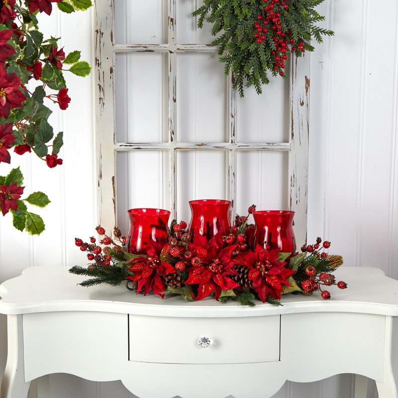 Candélabre poinsettia et baies