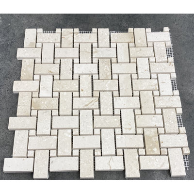 Shellstone 1"" Travertine Mosaic Tile -  Miletos Stone Collection, M-Shellstone Basketweave