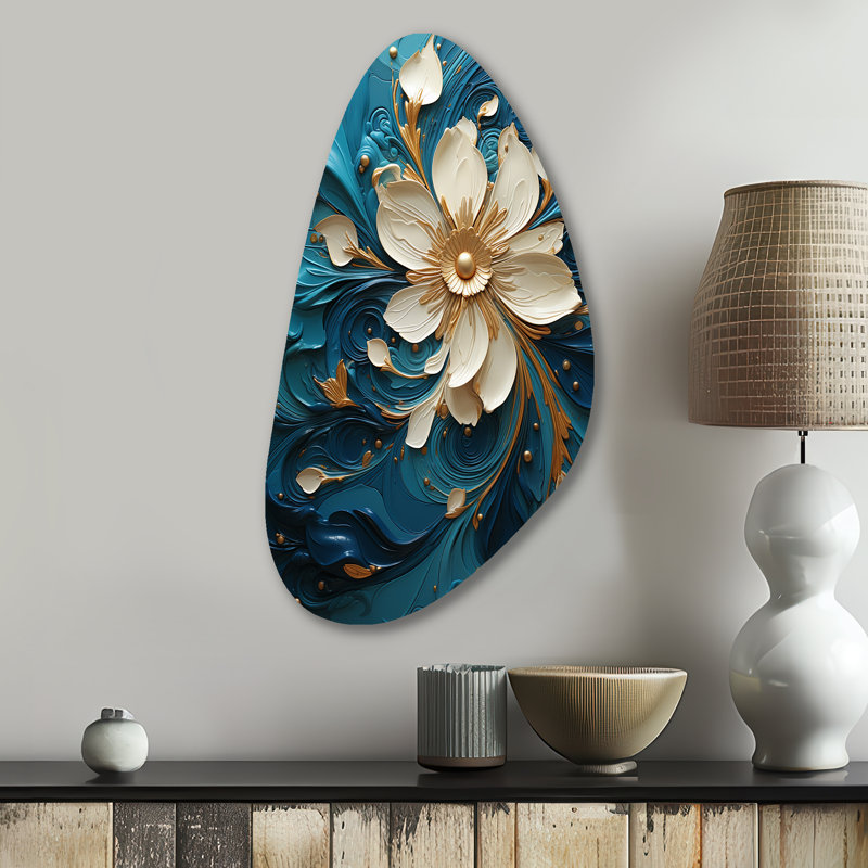 Majestic Motion Teal Spiral II - spirales abstraites, décoration murale en métal, impression asymétrique bleue