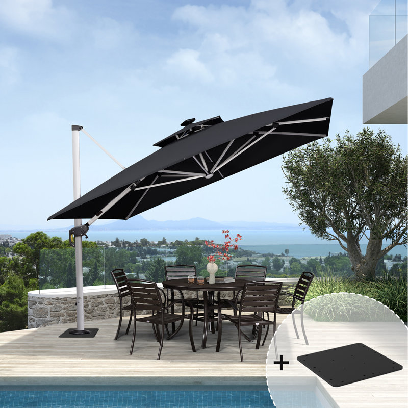 10 foot square offset patio umbrella 10 FT 360 Degree Tilt Aluminum Square Large Outdoor Patio Offset Cantilever  Umbrella for Pool Deck Backyard