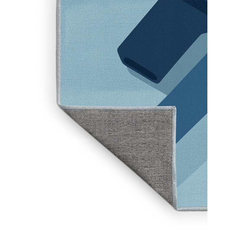 Tapis bleu minimaliste lavable à la machine Paxton Whistle, 4 x 6