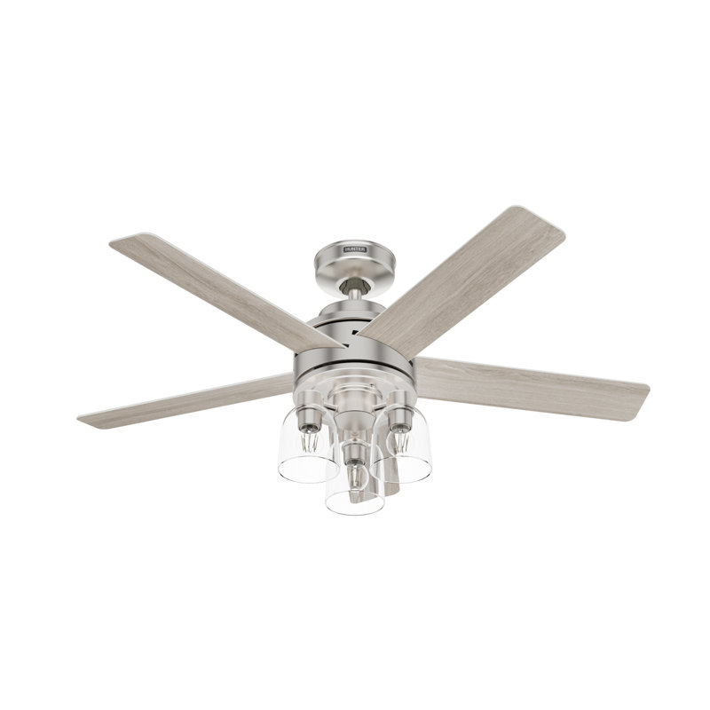 52" Lochemeade 5-Blade Standard Ceiling Fan with Remote Control and LED Light Kit Included, Brushed Nickel