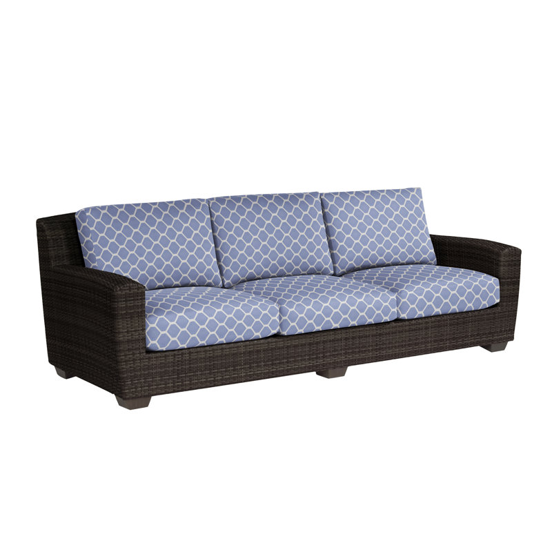 Canapé d'extérieur en osier de 97 po avec coussins Saddleback, Toile Sunbrella® mouchetée, Café