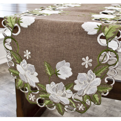 Magnolia on Brown Table Runner