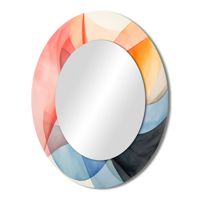 Geometric soft colors patterns I - Abstract Oval Decorative Mirror On Metal, 43" H x 33" W