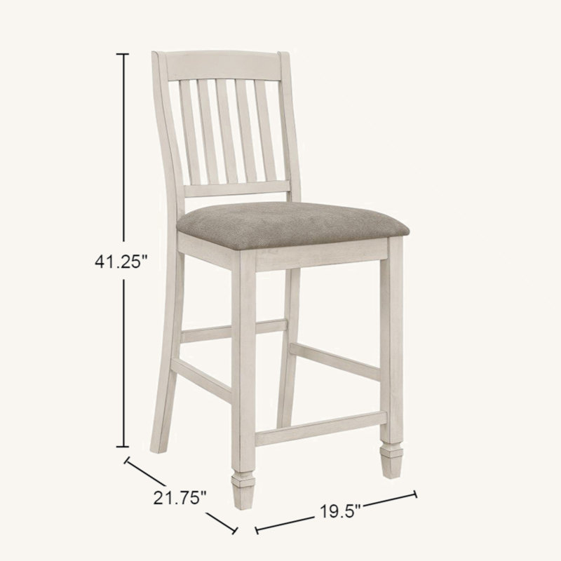 Set Of 2 Slat Back Counter Height Chair, Fossil And Rustic Cream