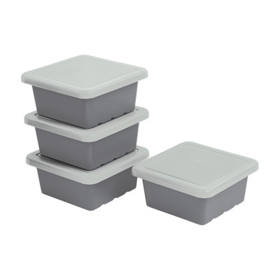 ECR4Kids Stackable Square Bins with Non-Snap Lids, Multipurpose Organization, 4-Pack