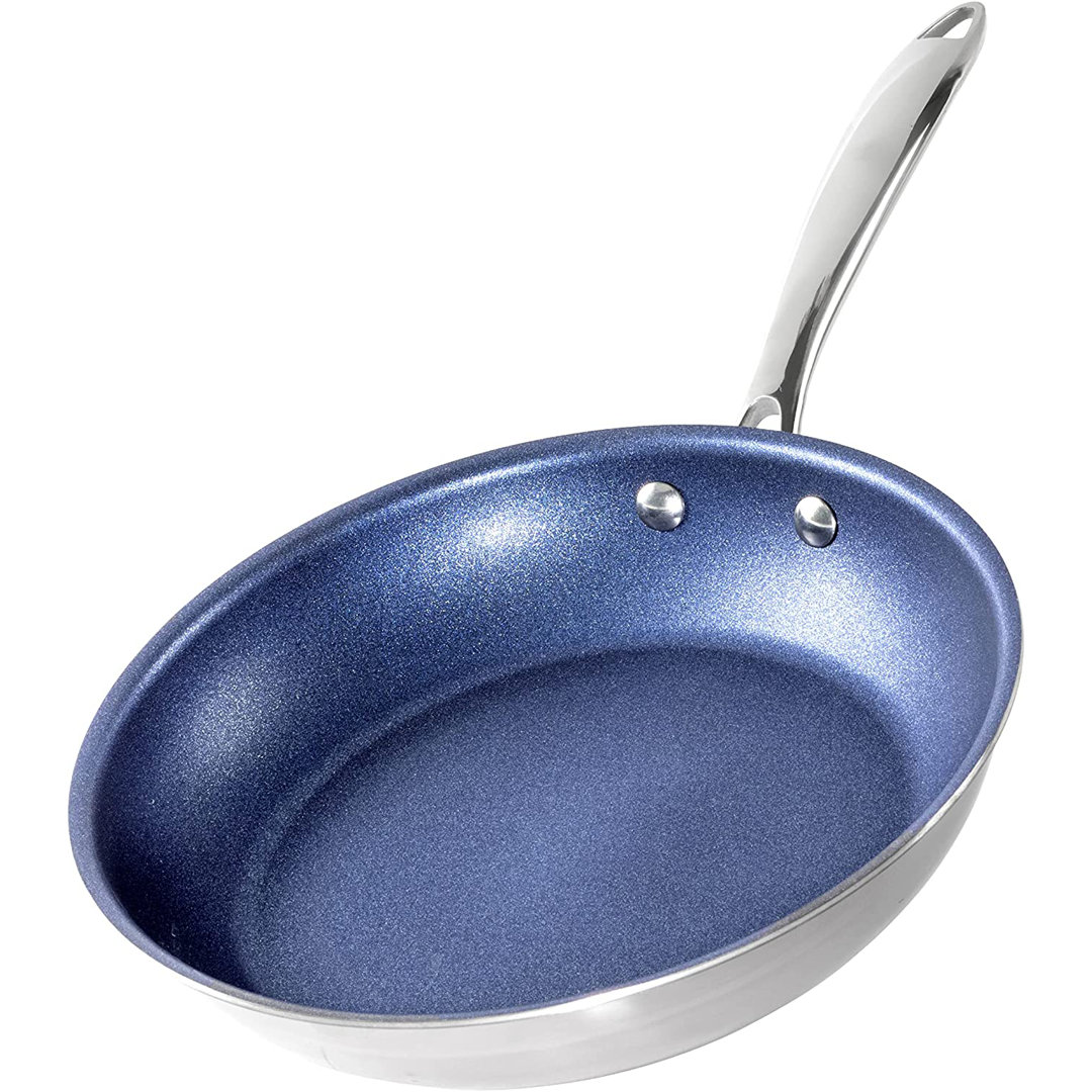 Granitestone Blue Stainless Steel 12'' Fry Pan with Stay Cool Handle, Oven & Dishwasher Safe Granitestone