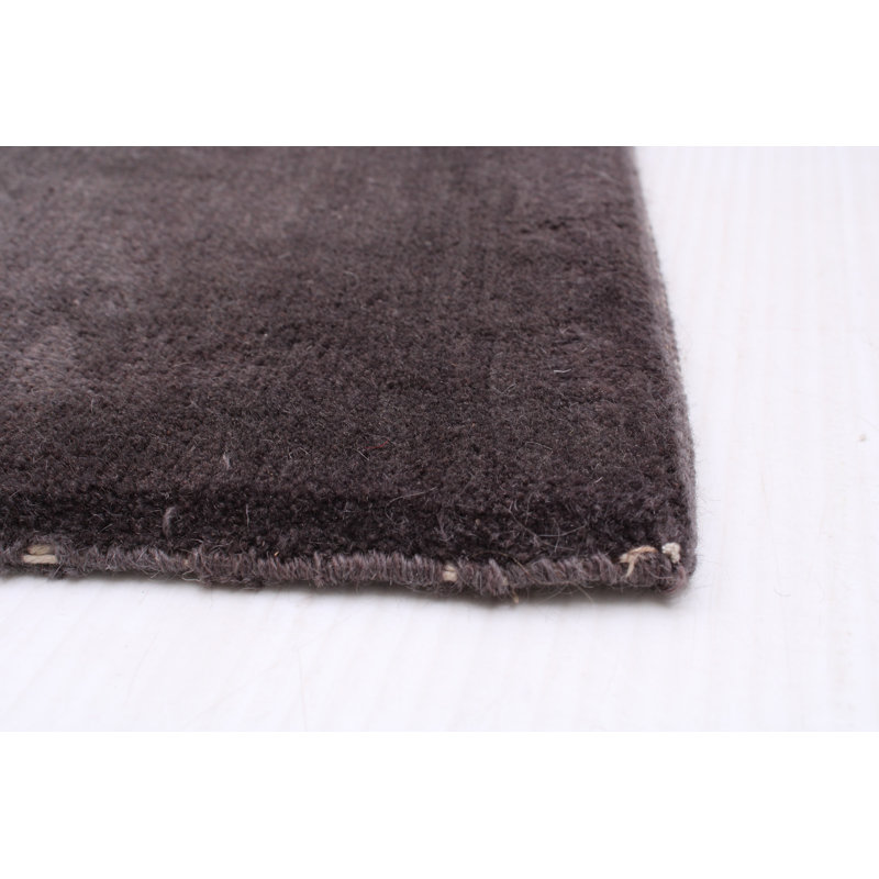 Tapis gris foncé / brun en laine noué à la main 3 pi 9 po x 5 pi 9 po Patchwork