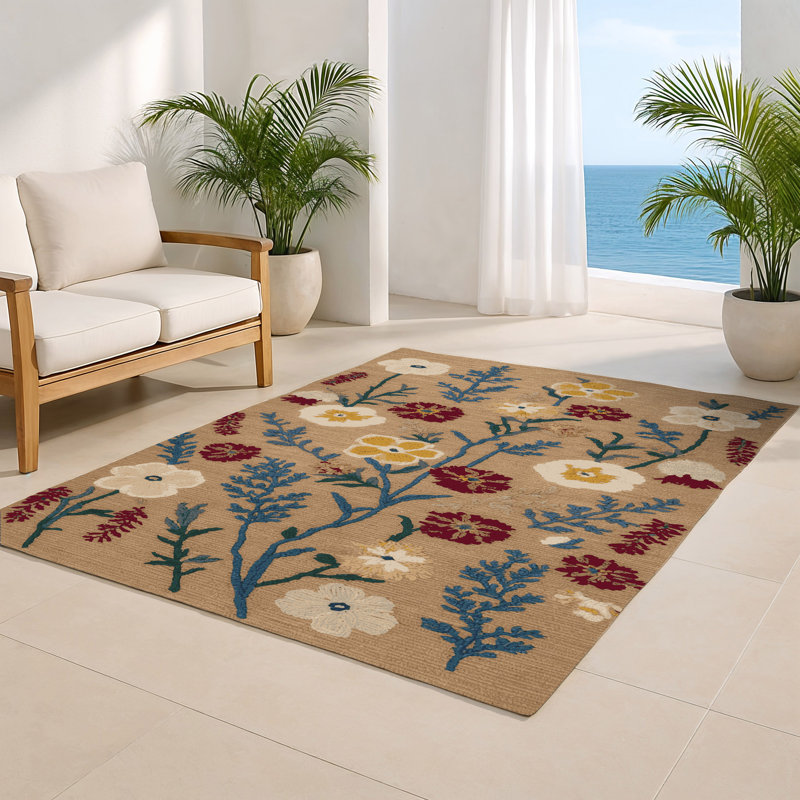 Tapis d'intérieur et d'extérieur brun Botanical, Rectangulaire 2 pi x 3 pi