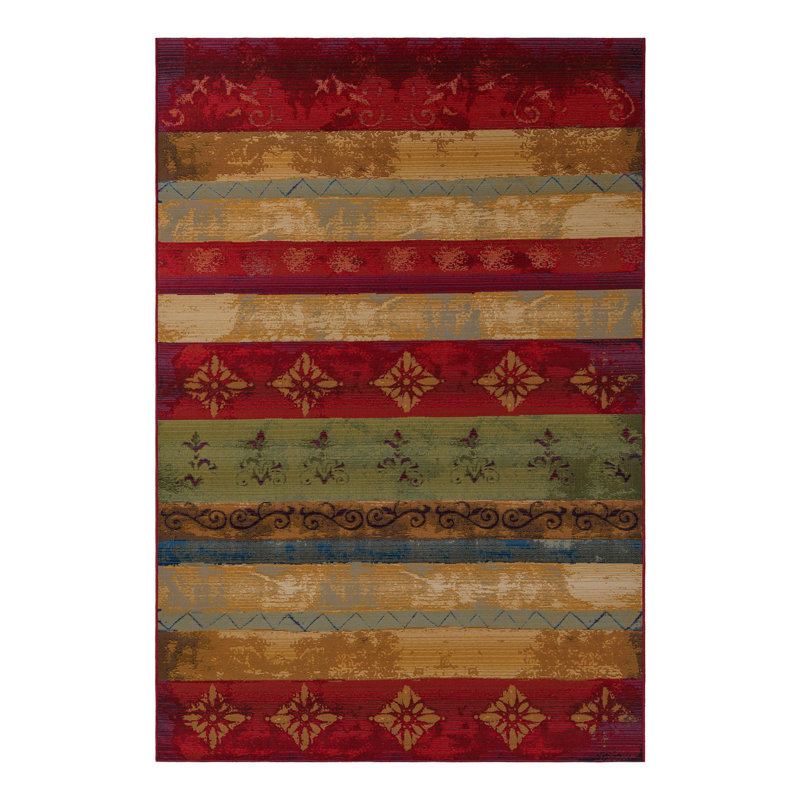 Tapis intérieur / extérieur à motif floral rouge / beige Merrimac, Rectangle 7 pi 1 po x 10 pi