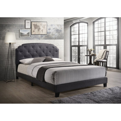 Elegant Gray Fabric Queen Bed With Sleek Appearance And Support Headboard Long-Lasting Durability