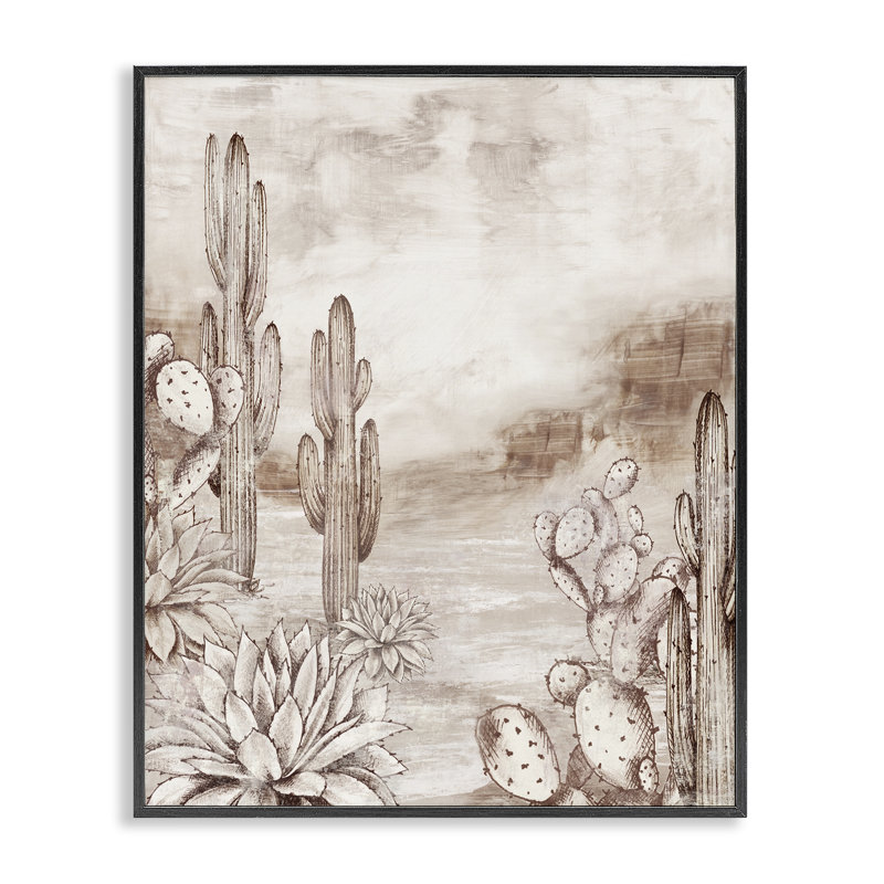«Prickly Elegance Cacti», estampe numérique, conception de Luna Mavis, H 14 po x l 11 po, Giclée encadrée noir minuit