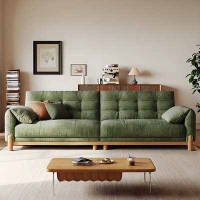 Causeuse 86,61 po en mélange de lin vert avec coussins décoratifs