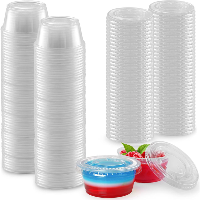 Gobelets jetables simples transparents jetables avec couvercles - tasses en plastique - contenants à condiments