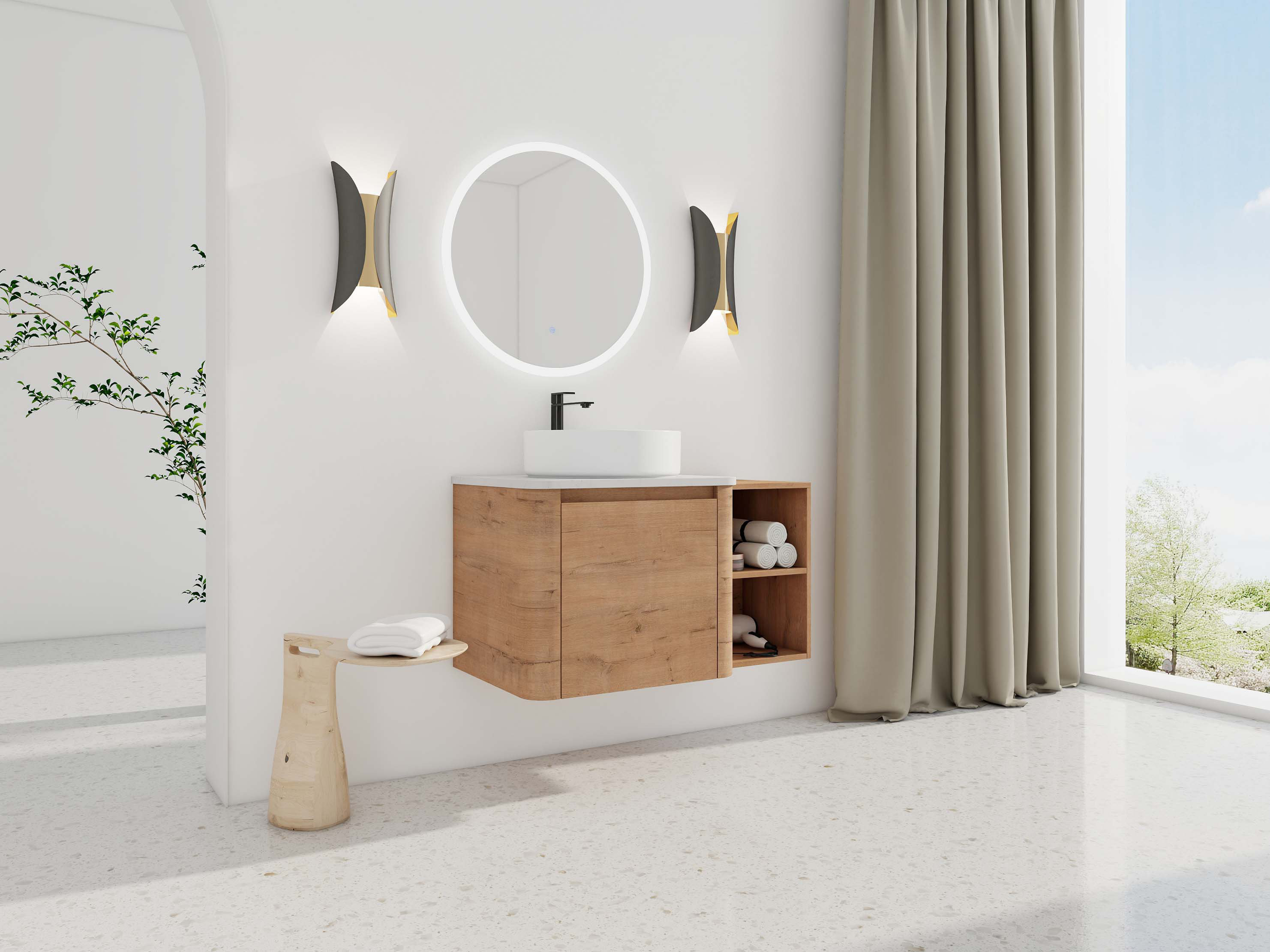 KUNMINGZHUANGZHEN 36'' Wall-Mounted Bathroom Vanity With Ceramic Art ...