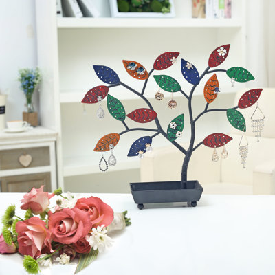 Jewelry Tree Stand with Bird Nest – 48 Pair Earring Holder & Necklace Organizer, Metal Display Rack