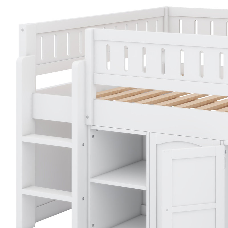 Lit mezzanine avec armoire de rangement et tableau noir, Blanc