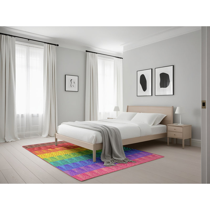 Tapis vert/jaune/orange à motifs, Rectangle 5 pi x 7 pi