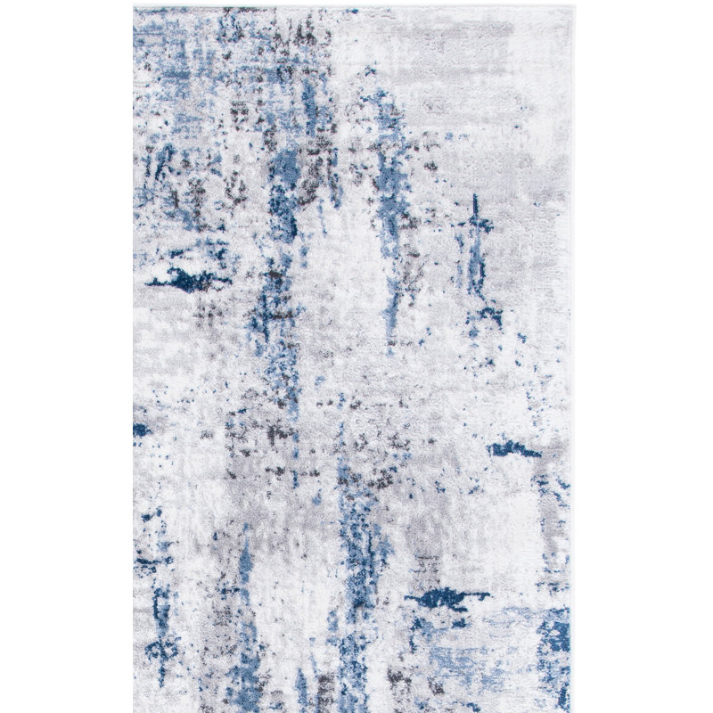 Minyard Abstract Gray/Blue Area Rug, Rectangle 9' x 12'